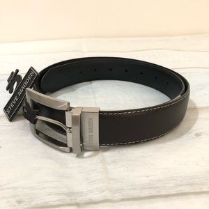 Steve Madden Mens Reversible Belt Black Dark Brown Silver Buckle Size 32